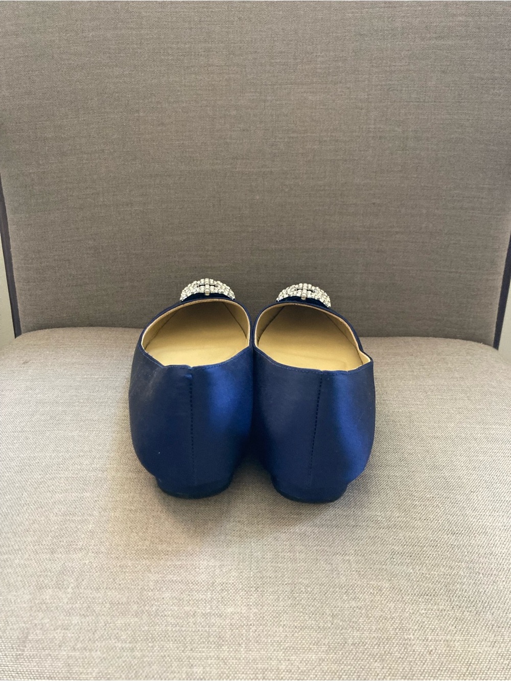 Manolo Blahnik Cobalt Blue Satin Flats with Crystal Buckle - Picture 4 of 6